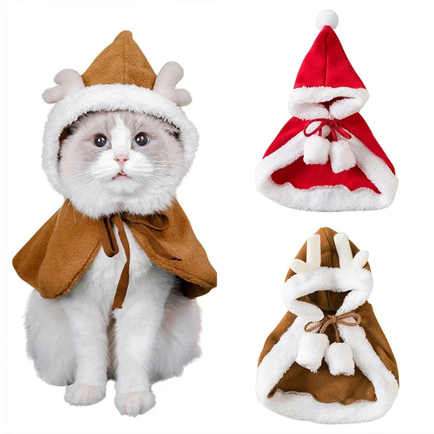 Christmas Cat & Dog Costume - Red Cloak with Hat, Warm & Funny