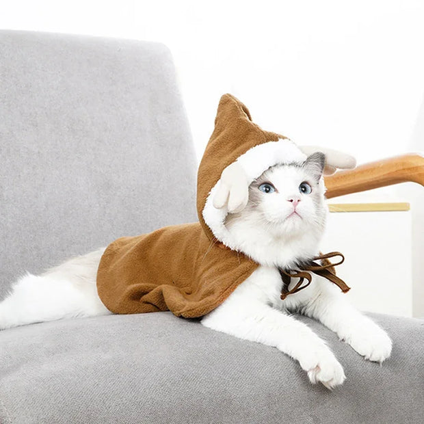 Christmas Cat & Dog Costume - Red Cloak with Hat, Warm & Funny