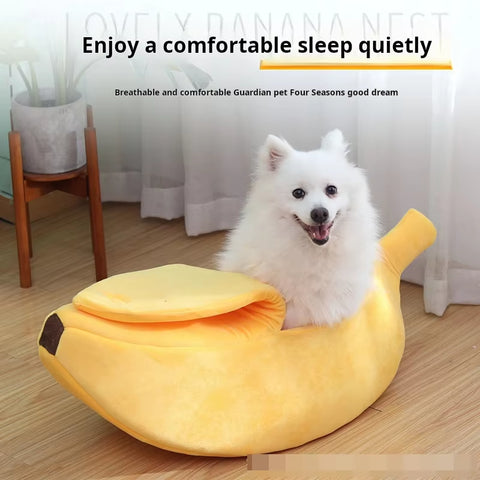 Pet Banana Shaped Warm Cat Nest Dog Nest Semi Closed Pet Nest Hamster Nest Pet Bed Sleeping Mat